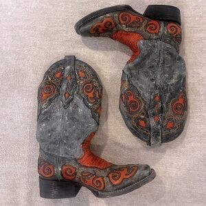 Corral Grey & Orange Snakeskin Leather Western Cowgirl Boots – Size 5 RARE Horse